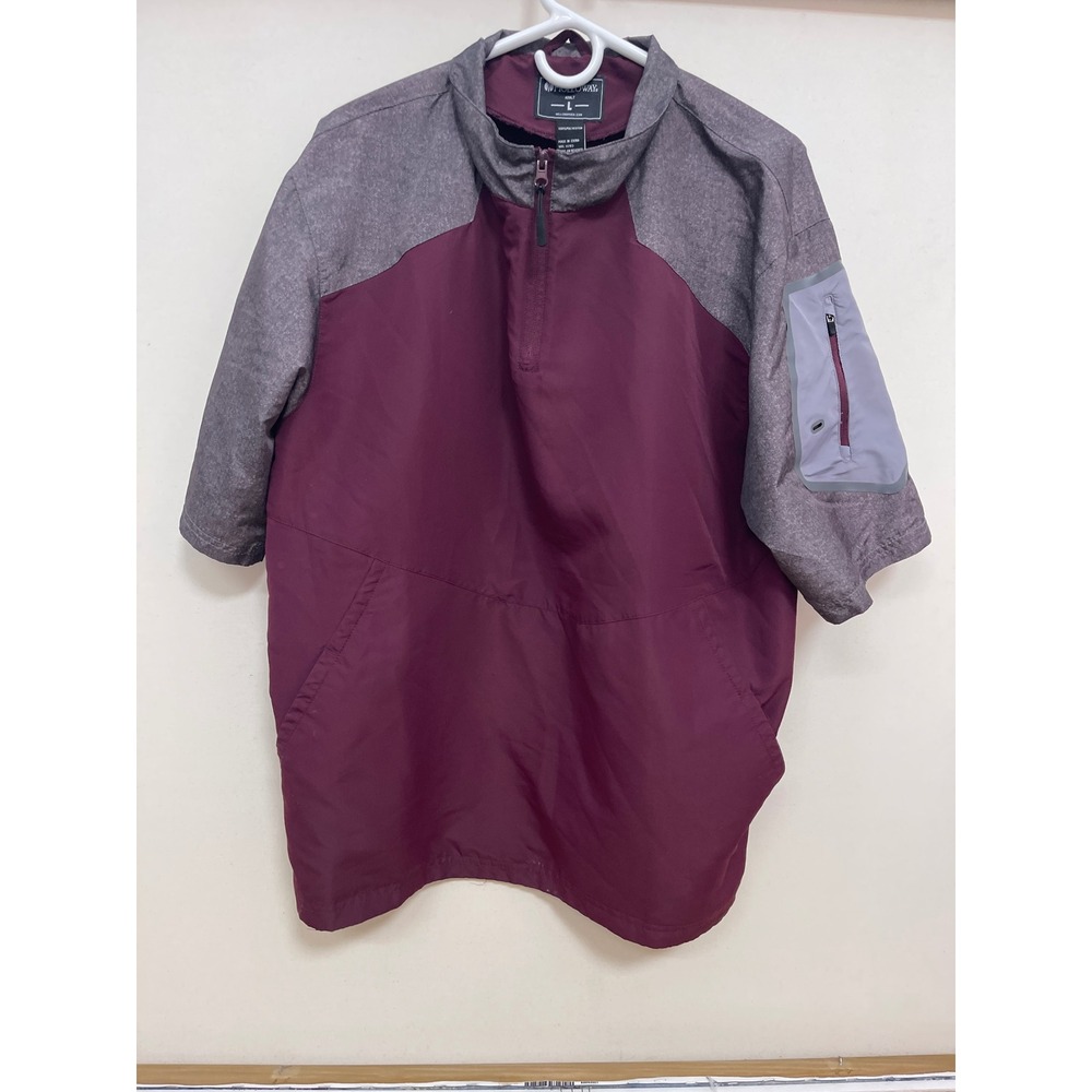 Holloway Mens Large Maroon Grey Quarter Zip Short Sleeve Windbreaker Pullover
